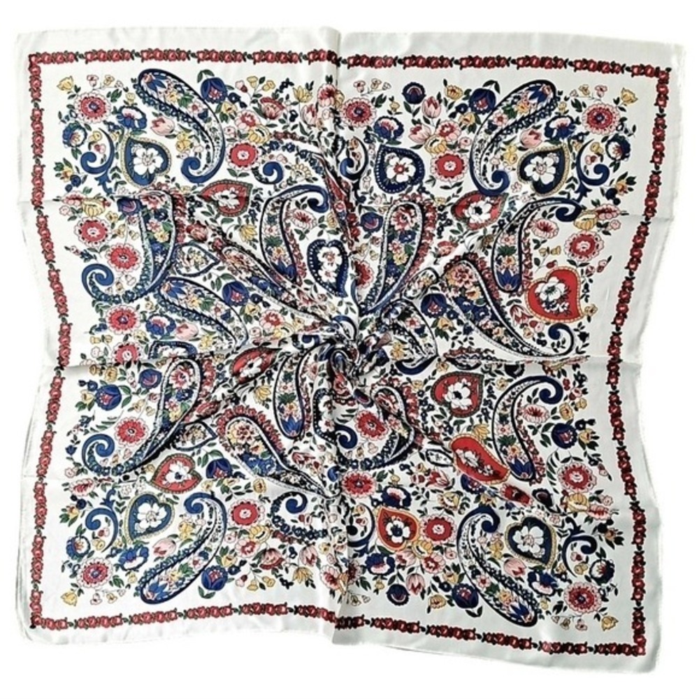 Satin Square Floral Scarf oversized Paisley white Boho hair neck 💖2/$30